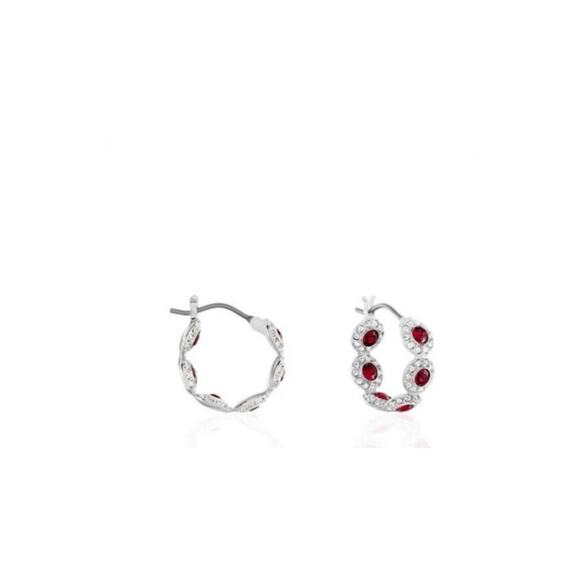 Swarovski Angelic Hoop Earrings in Red & White Pave with Rhodium Plating*NEW - Picture 1 of 2